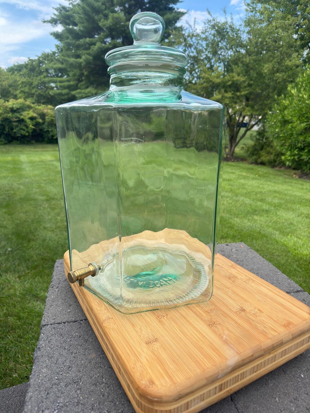 VTG Italian Hexagonal Water Dispenser 5 Gal Green Glass Brass Spigot 19” Tall